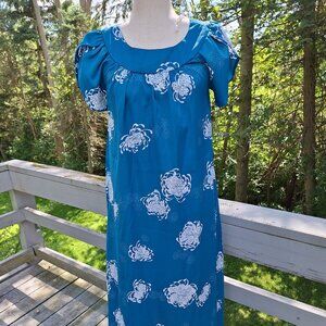 Hilo Hattie's Printed Dress MuuMuu  Blue with White Florals.